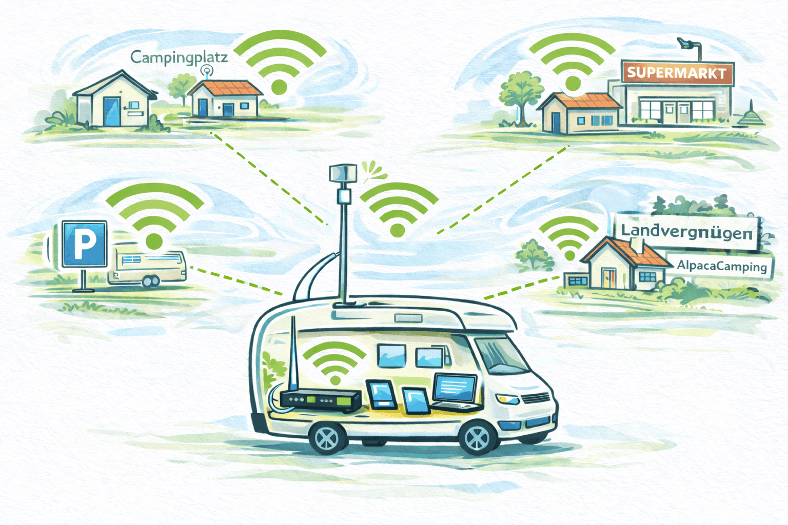Campingplatz Supermarkt Parkplatz WLAN anzapfen , Campingplatz Supermarkt Parkplatz WLAN anzapfen
