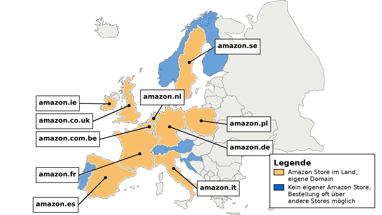 Europa Karte Amazon domains Legend , Europa Karte Amazon domains Legend