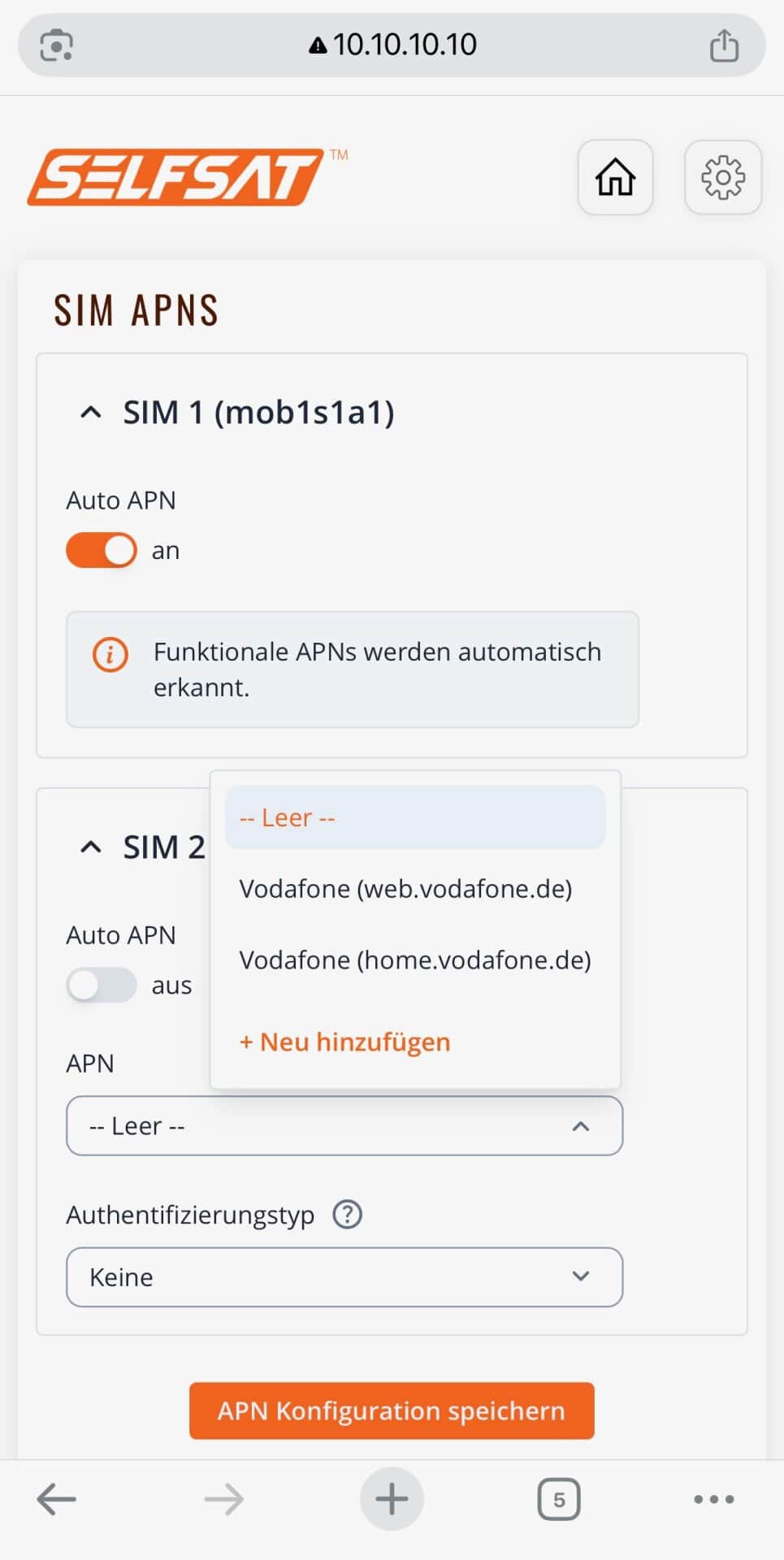SELFSAT SIM APN einstellen , SELFSAT SIM APN einstellen