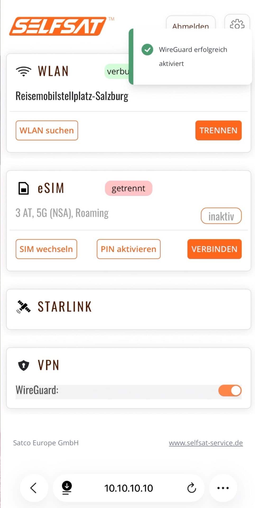 SELFSAT VPN 1 Klick an und ausschalten , SELFSAT VPN 1 Klick an und ausschalten