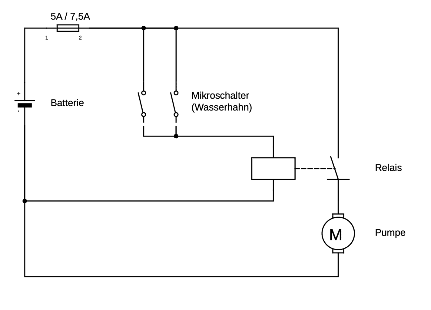 , Schaltbild Pumpenanschluss mit Relais