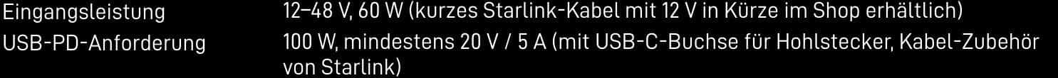 Starlink Mini Spezifikationen für USB C und PD , Starlink Mini Spezifikationen für USB C und PD