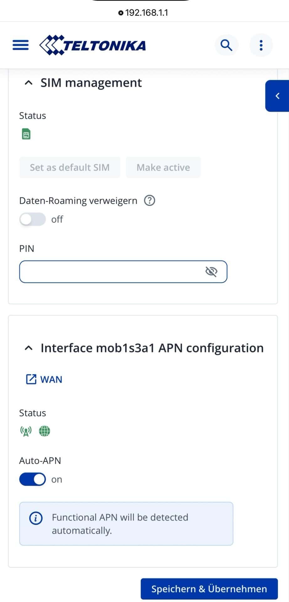 Status SIM Provider Internet grün , Status SIM Provider Internet grün