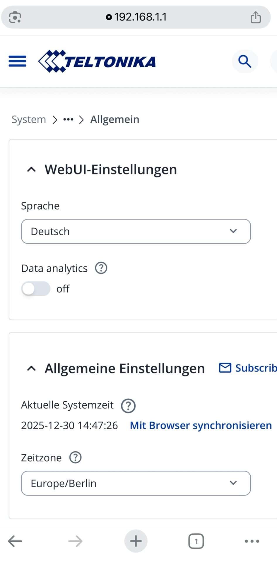 Teltonika RUTM30 Uhrzeit einstellen , Teltonika RUTM30 Uhrzeit einstellen