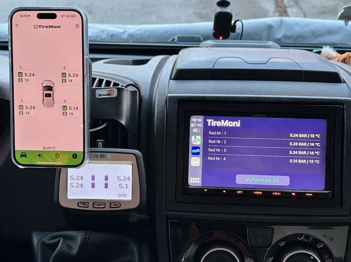 , TireMoni Reifendruckkontrolle RDKS Bluetooth App Carplay