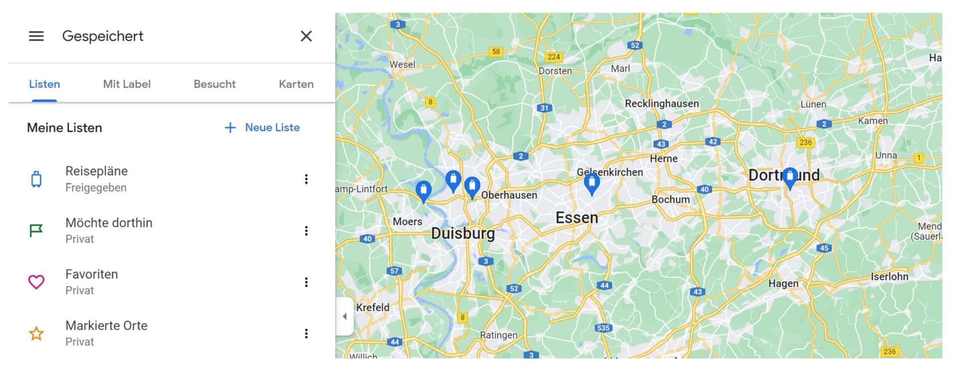 Reiseplanung mit Google Travel, Uebersicht Suchresultate 1