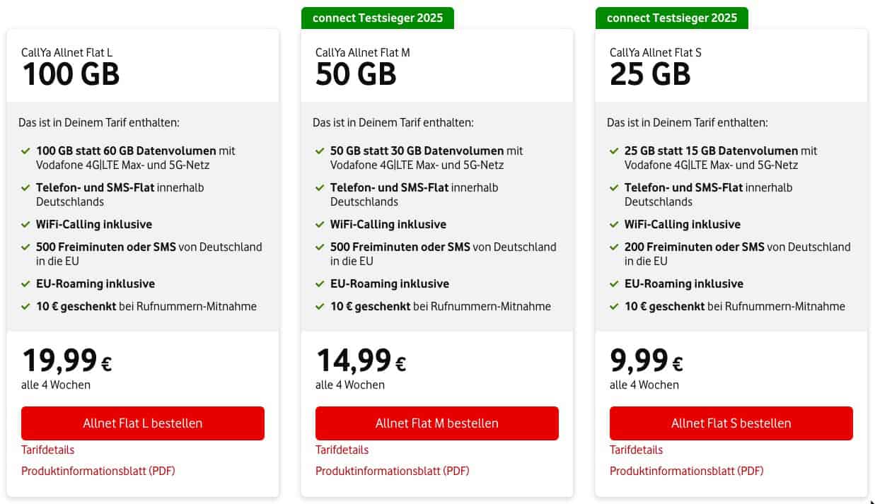 Vodafone Callya Tarife 100 50 25 GB , Vodafone Callya Tarife 100 50 25 GB