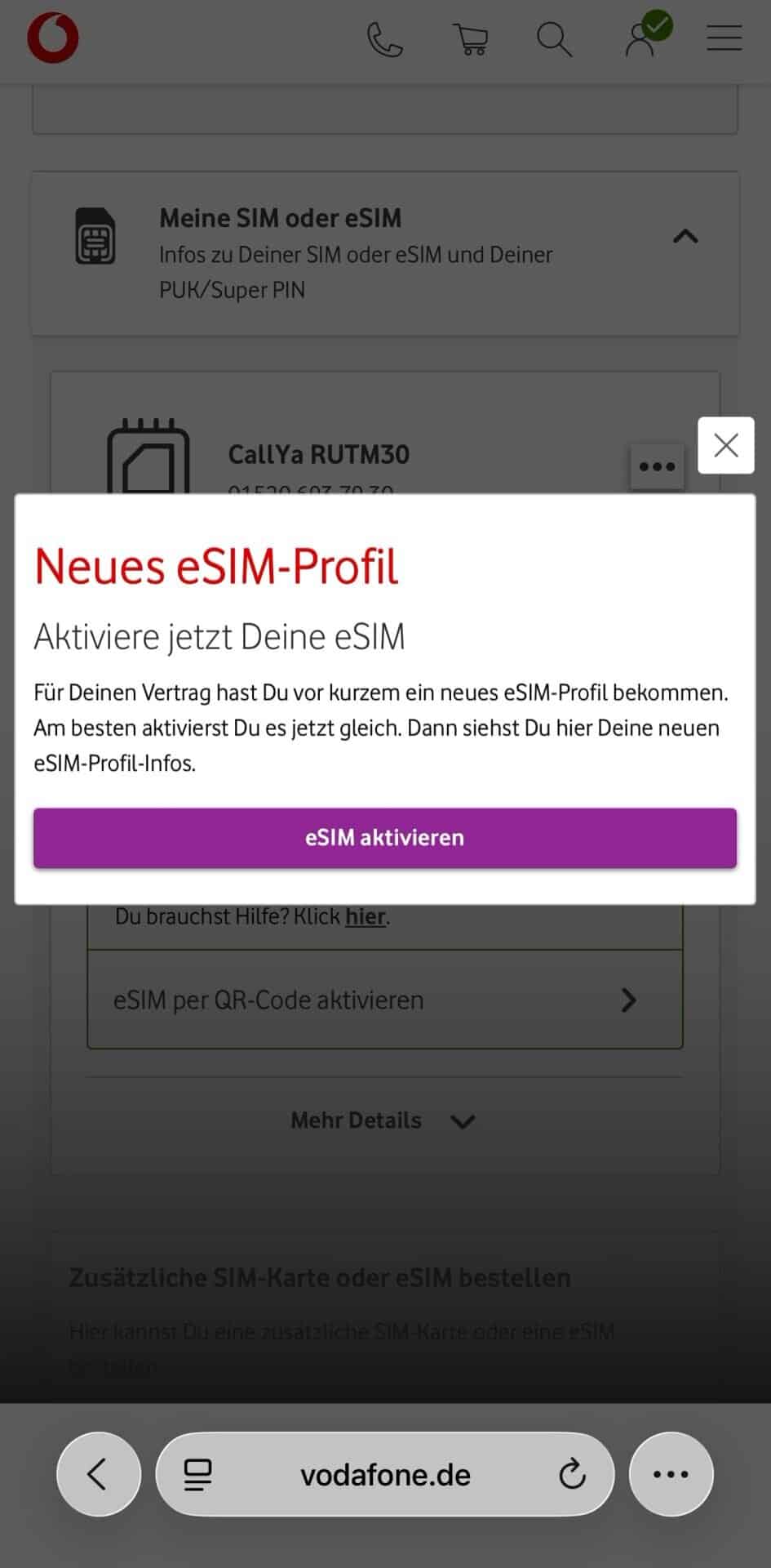 Vodafone neues eSIM Profil aktivieren , Vodafone neues eSIM Profil aktivieren