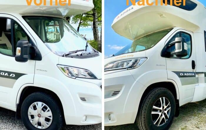 Wohnmobil Umrüstung Stahlfelgen auf Alufelgen vorher nachher