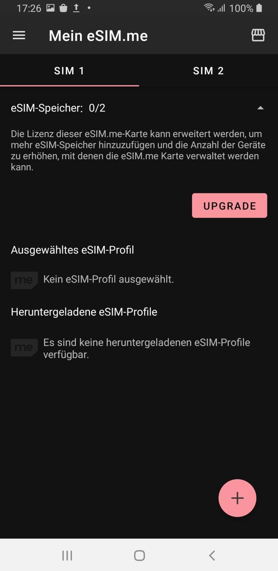 , eSIMme Hauptfenster leer